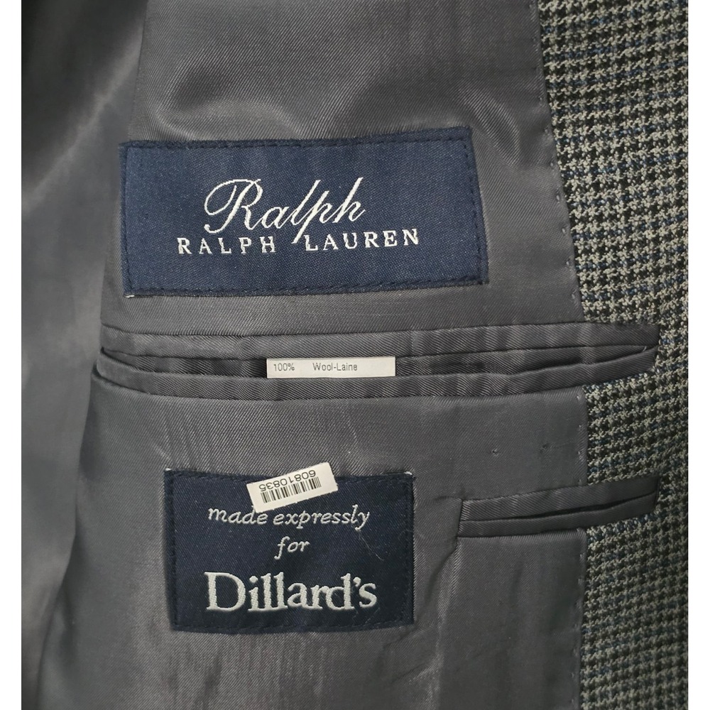 Ralph , Ralph Lauren Mens 42R Gray Blue Micro Check Wool Sport Coat Blazer - Picture 4 of 10